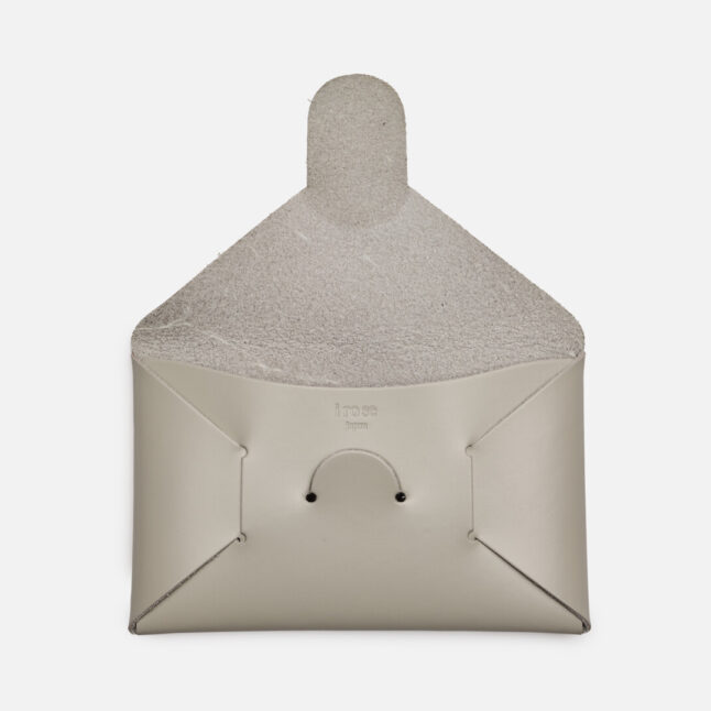 Open grey leather seamless card holder from Japan House London