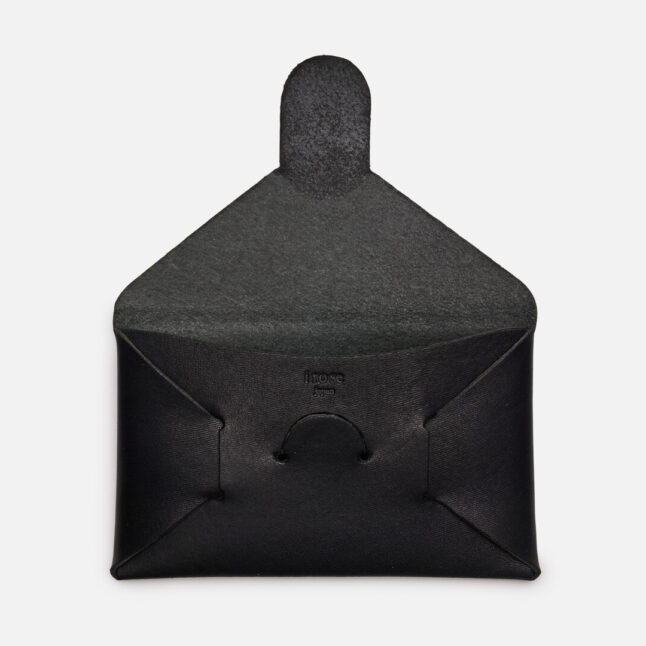Open black leather seamless card holder from Japan House London