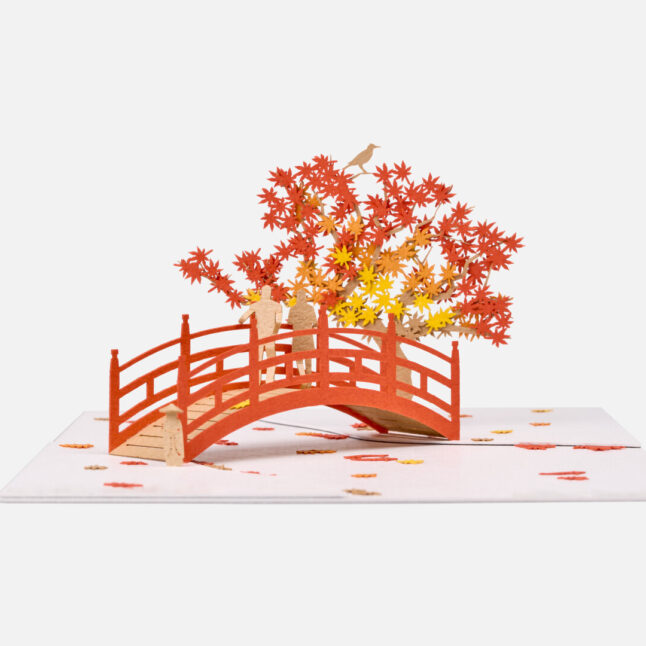 A side view of the bridge from the 061 Fall Foliage laser cut architectural model of an autumn scene in three-dimensional form