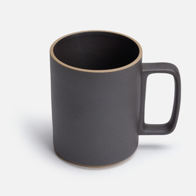 A black mug seen from above