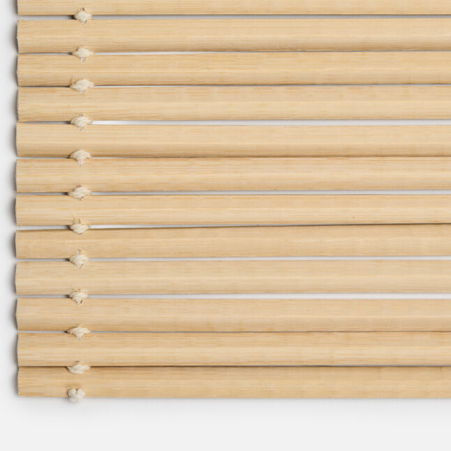 The detailed inner side of the oni sudare rolling mat with long bamboo pieces tied with white cotton string from Japan House London