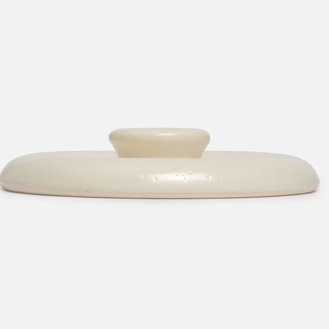 Small white Taiseigama rice pot lid from Japan House London