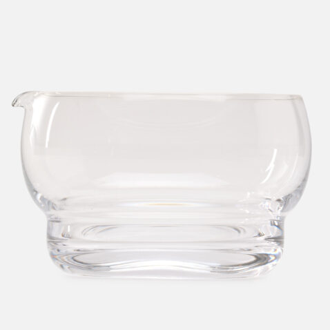Glass jug with a form made from two spheres, one smaller on the bottom and a larger on top from Japan House London.