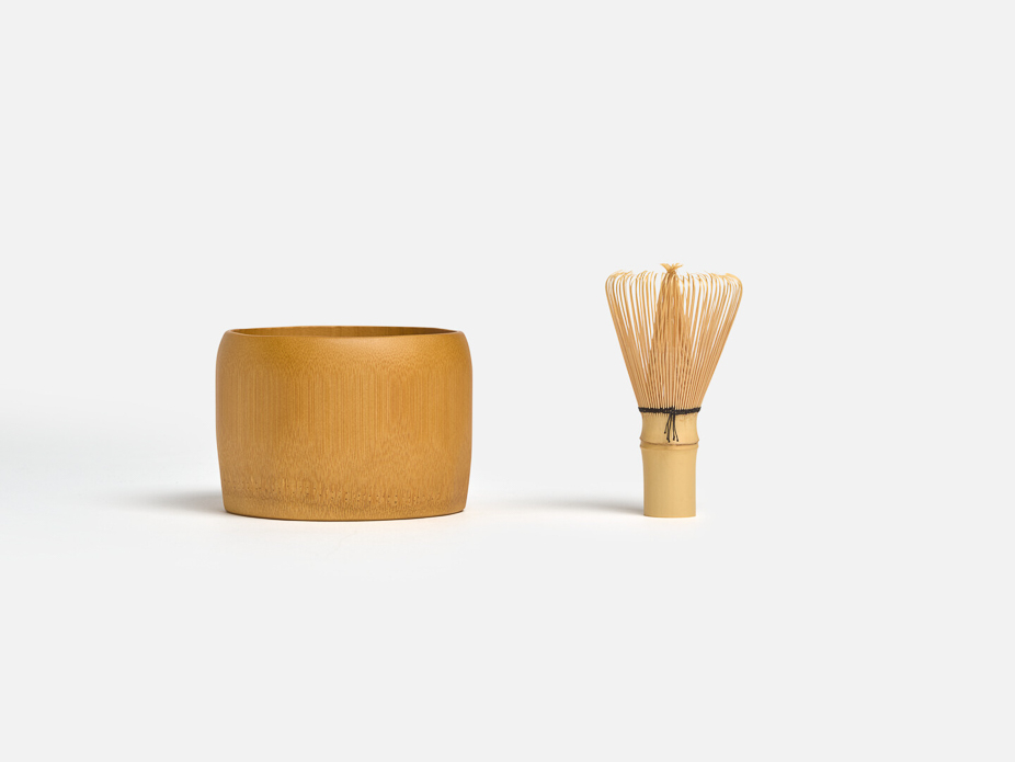 A bamboo matcha bowl and a bamboo whisk