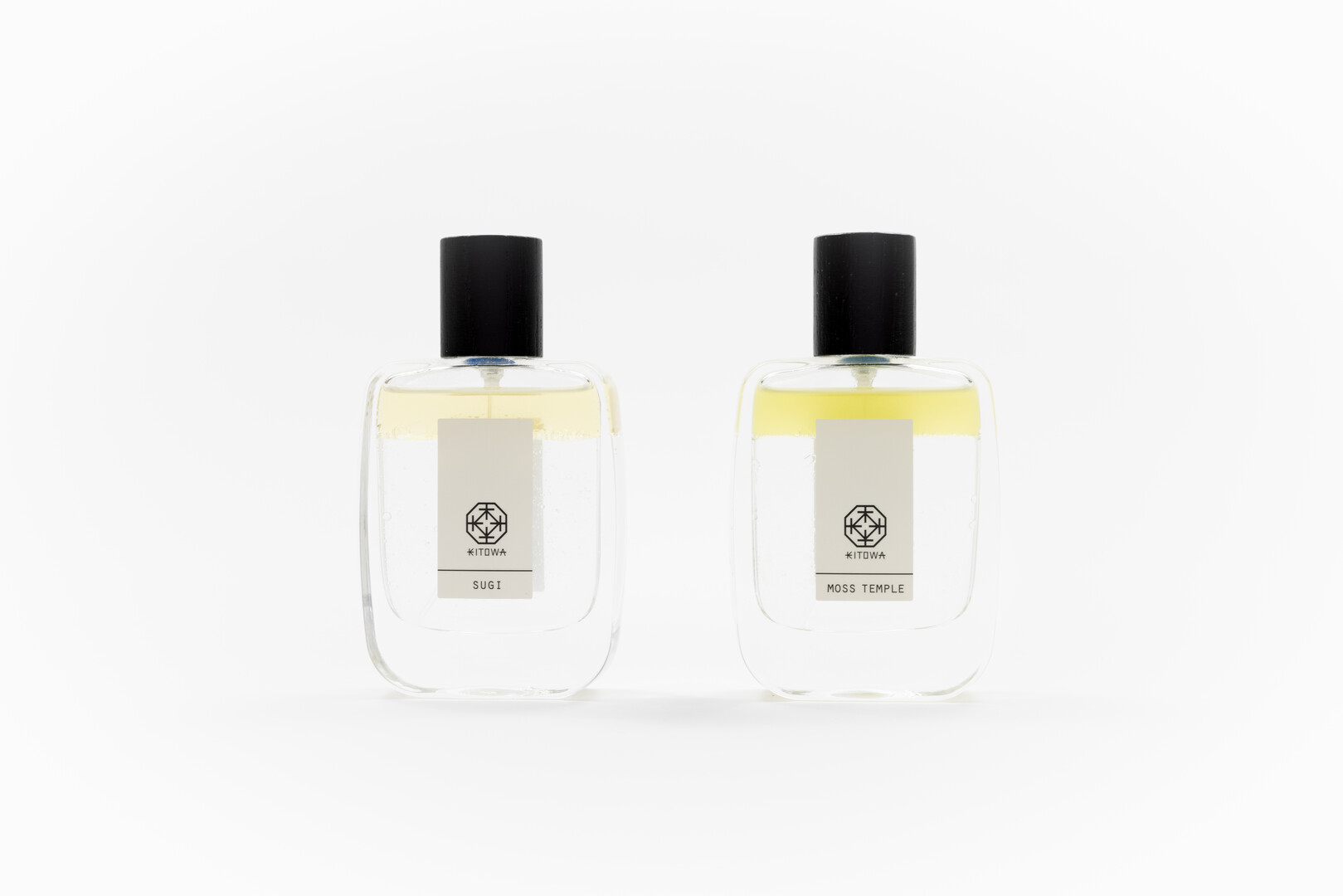 Two bottles of body fragrances with labels of Kitowa Sugi, Kitowa Moss Temple