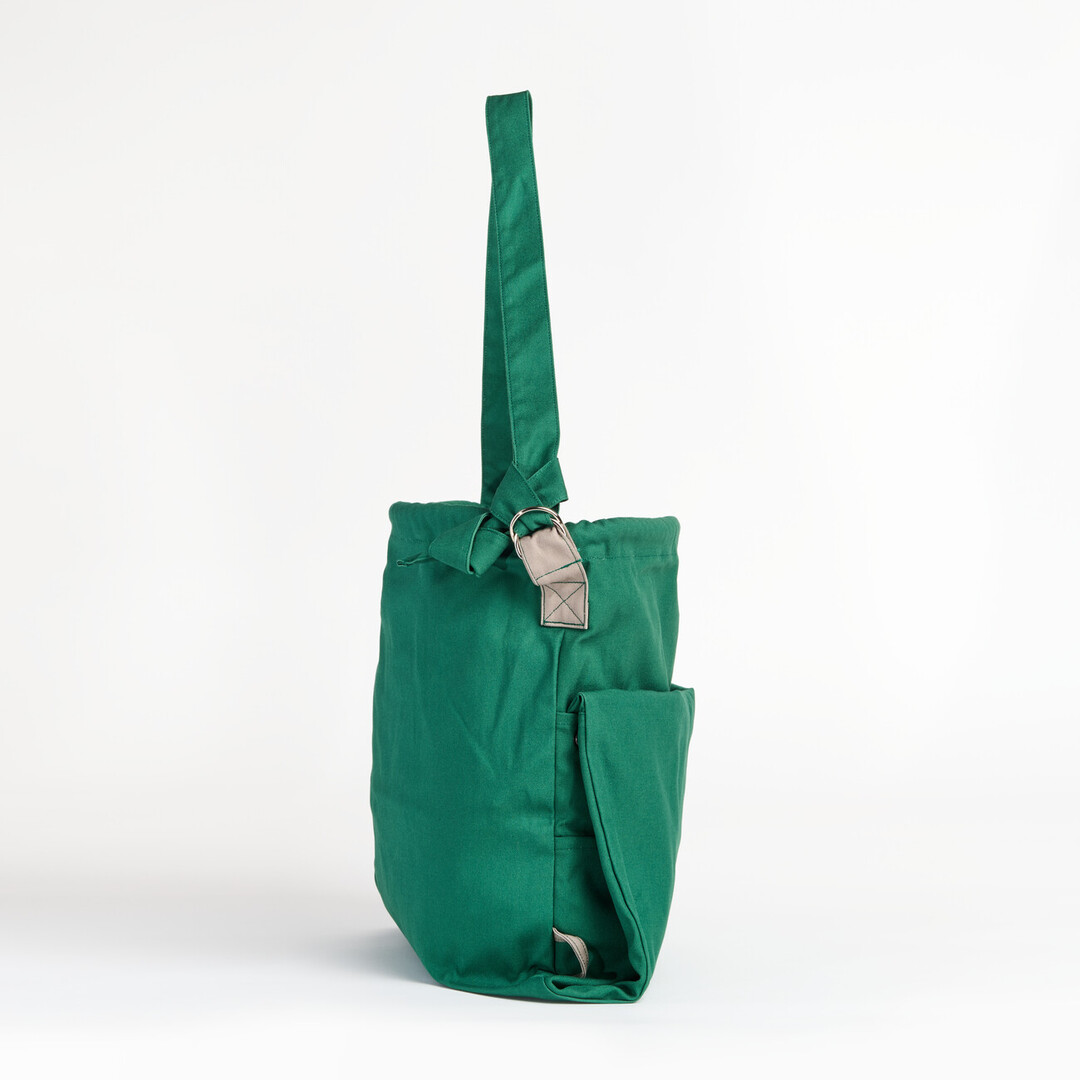 The side of a green totebag
