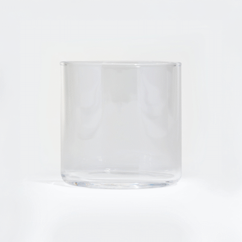 A cylindrical glass tumbler