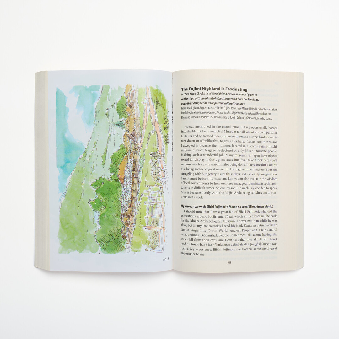 The book Turning Point 1997-2008 by Miyazaki Hayao open on a page of text and a sketch