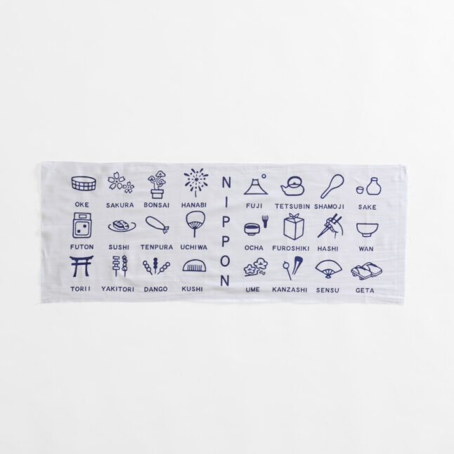 Tenugui with pictograms illustrating Japan