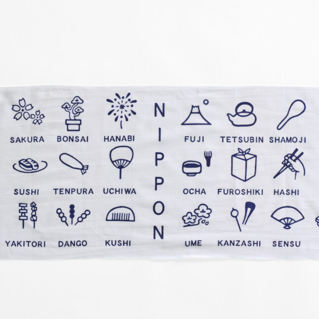 Tenugui with pictograms illustrating Japan