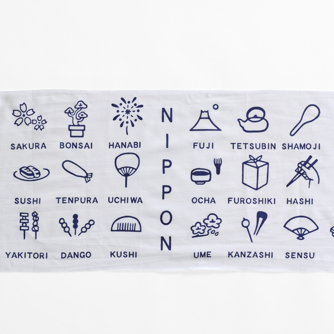 Tenugui with pictograms illustrating Japan