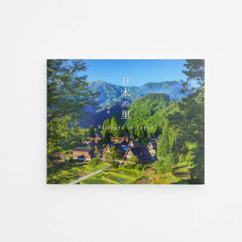 The front cover of the book with a picture of thatched roof houses by forests and fields