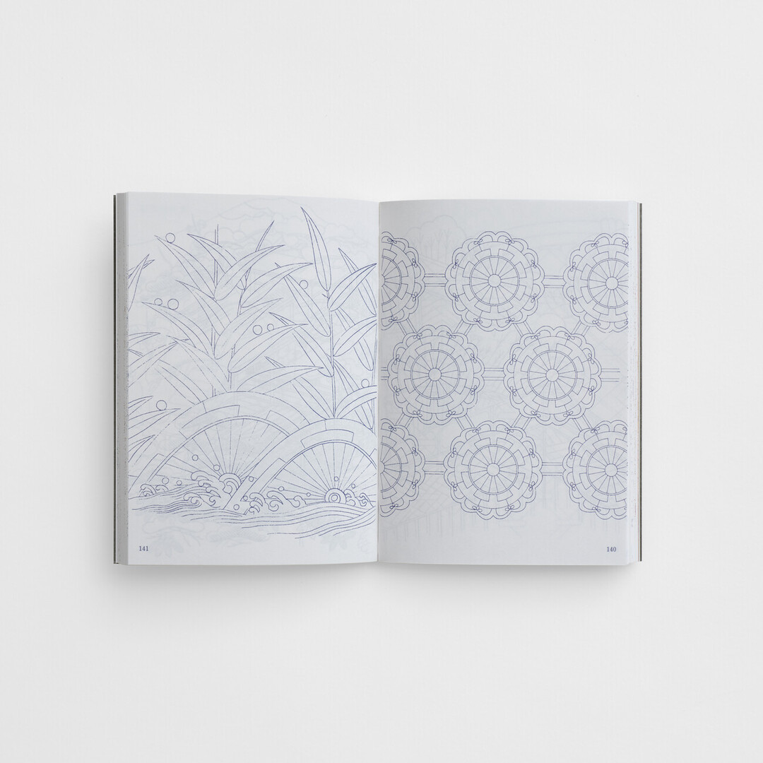 A spread of Japanese pattern line drawing from the book Traditional Japanese Patterns 1