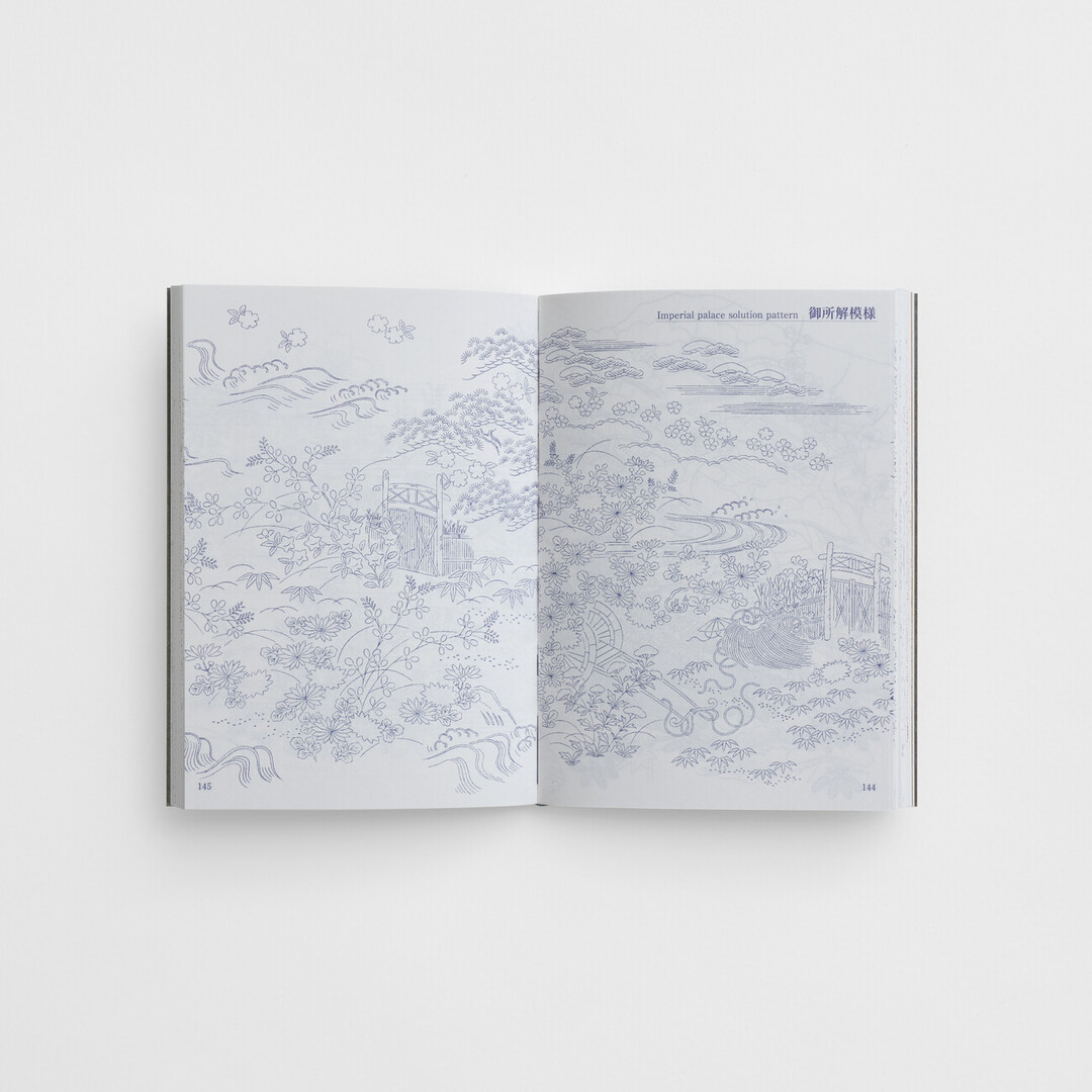 A spread of Japanese pattern line drawing from the book Traditional Japanese Patterns 1