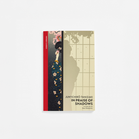 In Praise of Shadows cover with a woman in a kimono standing behind a screen with her back towards the viewer