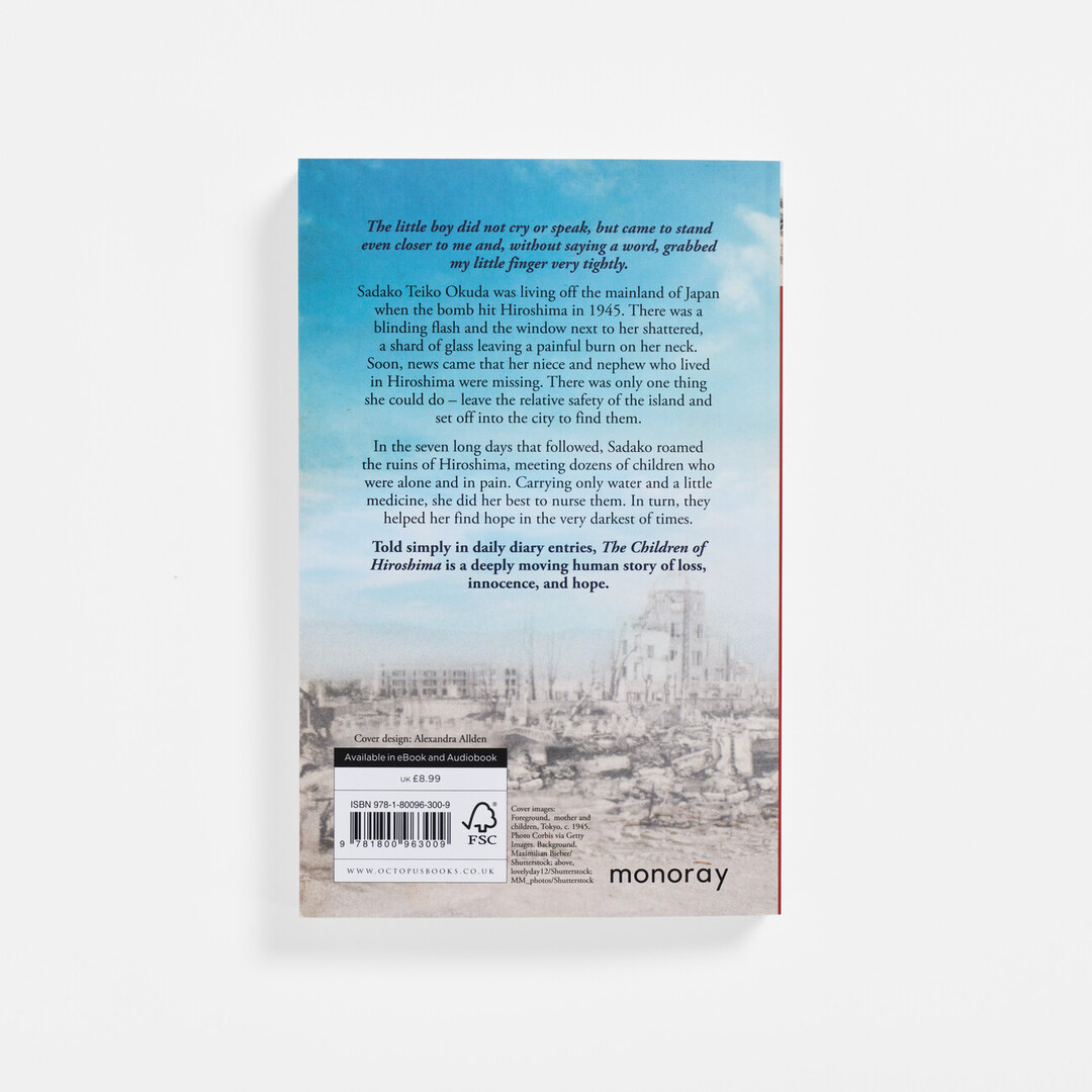 The back cover of Open page of the book The Children of Hiroshima: The True Story Of How I Searched For My Family In The Ruins Of The City