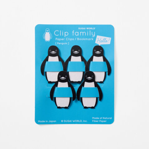 A family of penguin clips made out of paper for holding papers or used as a bookmark by Sugai World