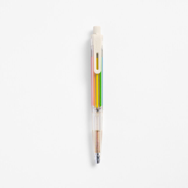 The Pentel Art Multi 8 Pen which has a transparent body and eight different colour leads for drawing and sketching