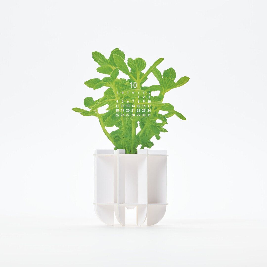 A three dimensional paper calendar in the shape of potted plant showing October from Japan House London