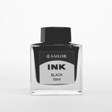 Sailor ink in a glass cube shaped bottle in black from Japan House London
