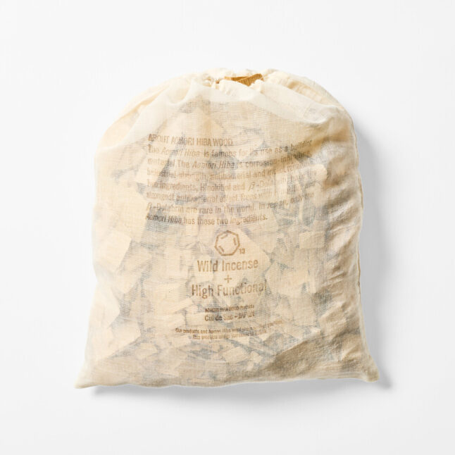 Extra Large cloth bag with wood chips of Aomori hiba, a species of cypress native to Aomori Prefecture from Japan House London.