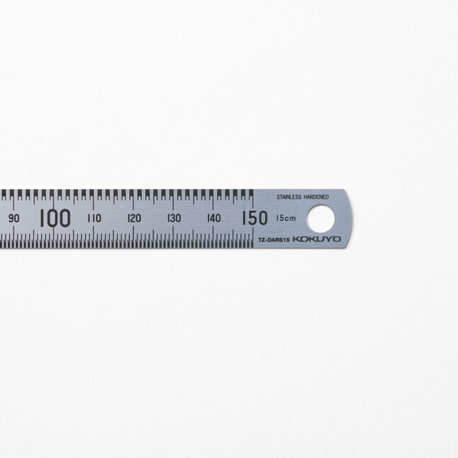 Kokuyo Real Ruler with a silver body and black markings for measure from Japan House London