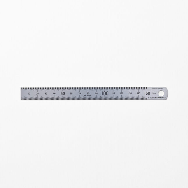 Kokuyo Real Ruler with a silver body and black markings for measure from Japan House London