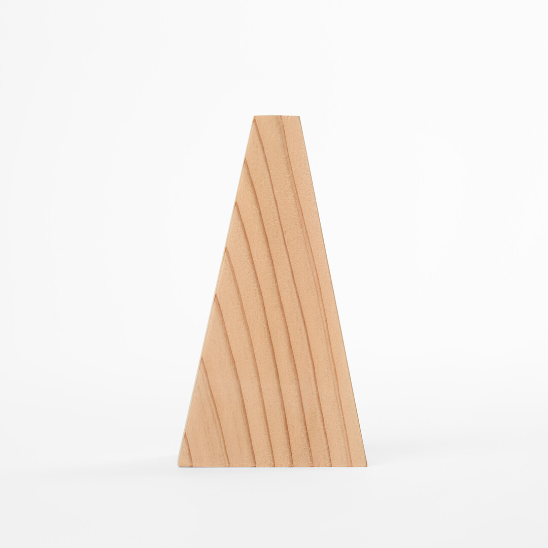 The triangular tree trunk made from cedar of the tree-shaped calendar from Japan House London.