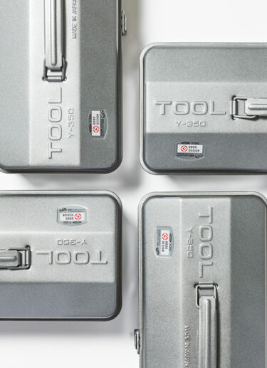 Four silver Toyo Steel Camber top tool boxes in a formation from Japan House London