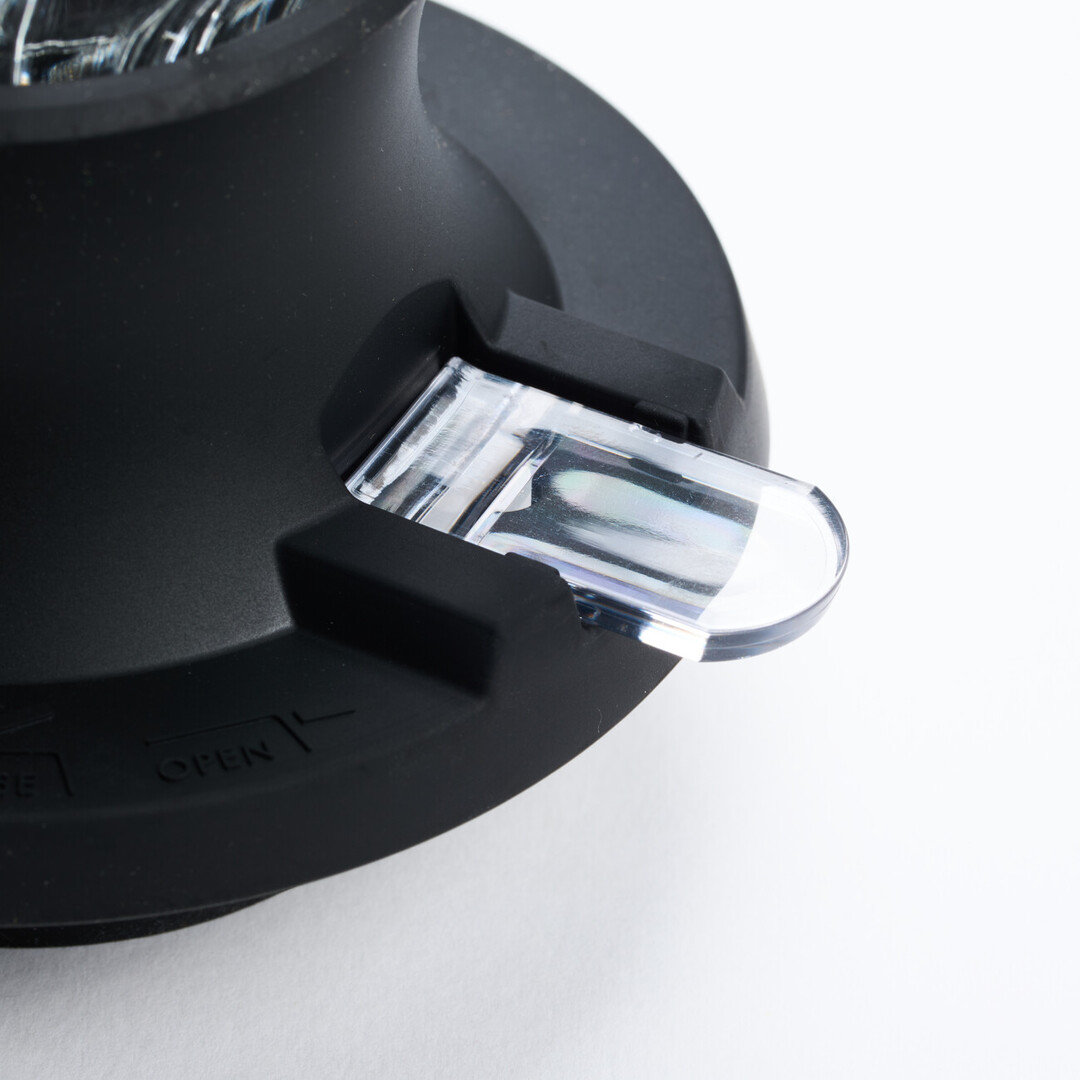 Close up of the switch closed on Hario V60 Switch Immersion Dripper Size 02 from Japan House London.
