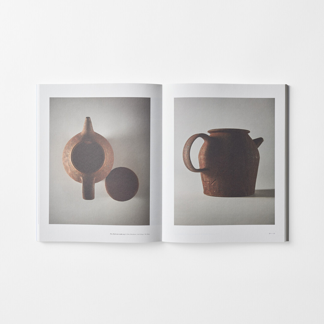 A spread in the book Utsuwa Katachi with two ceramic teapots from Japan House London.