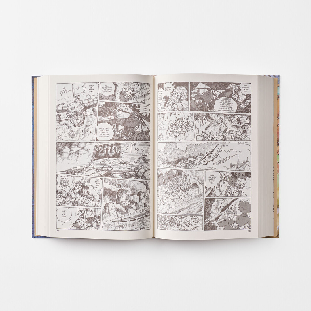 A spread from the manga Nausicaä of the Valley of the Wind Box Set from Japan House London.