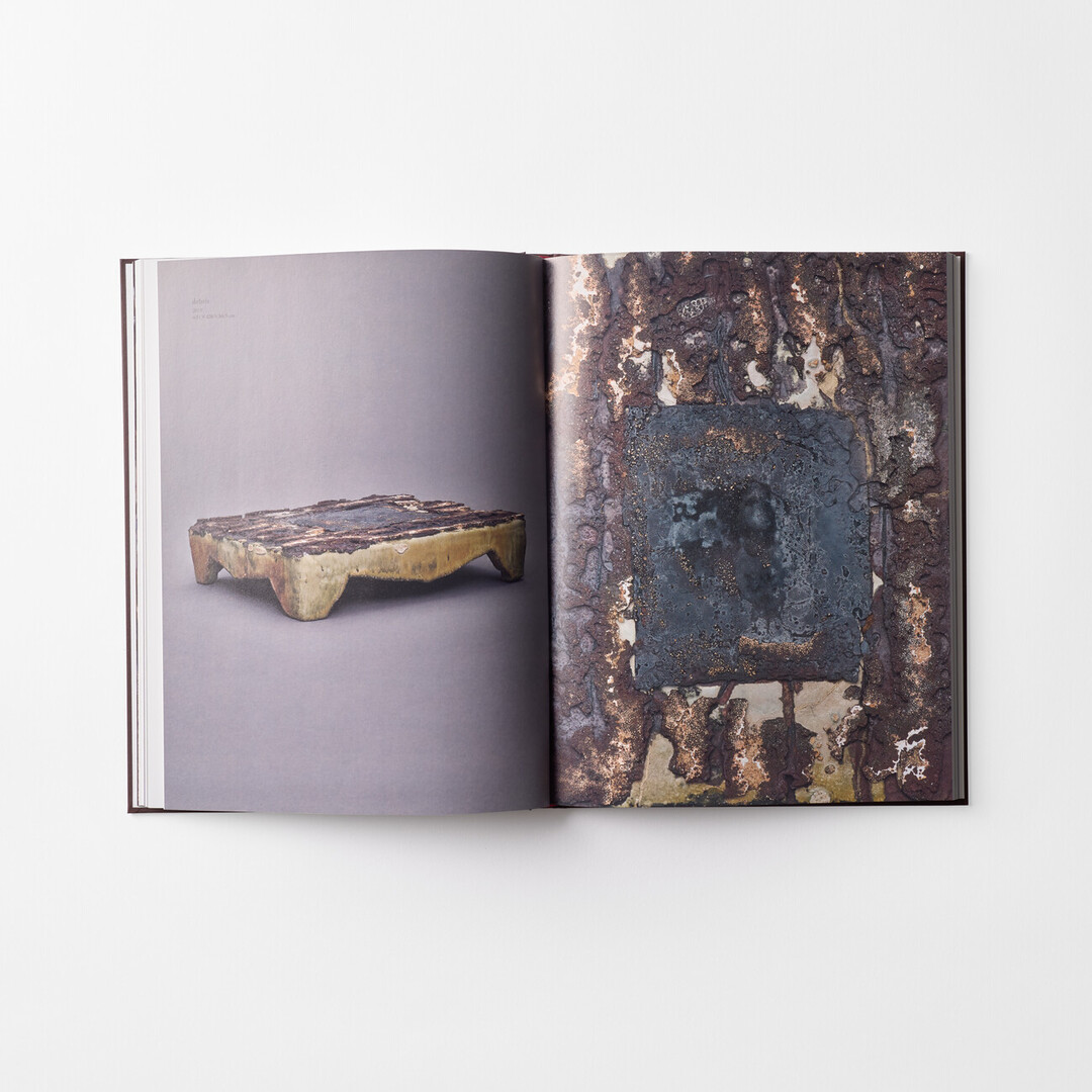 A spread with sculptural pieces of Ono Teppei, the book Teppei Ono the Works from Japan House London.