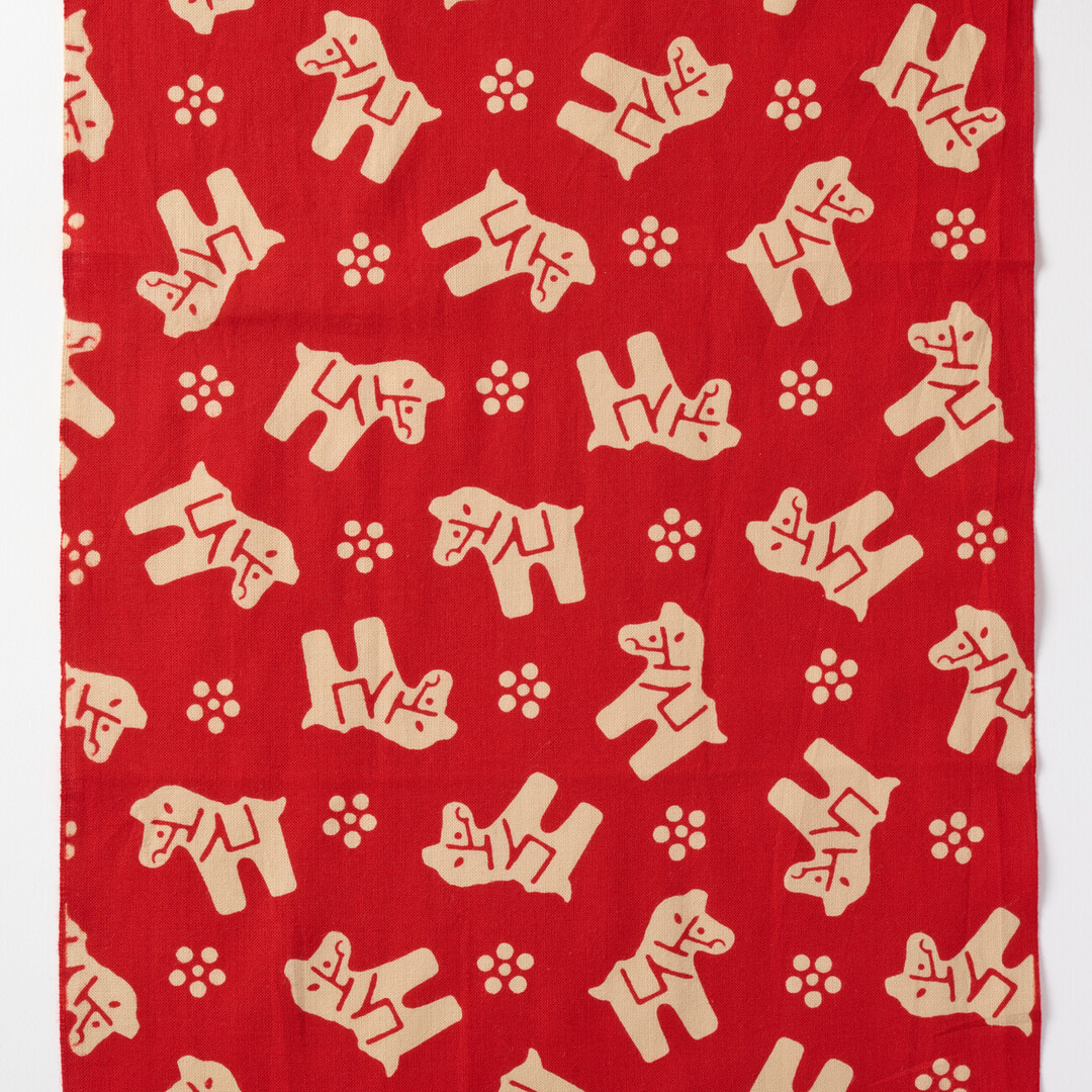 Tenugui with haniwa horses by Kamawanu from Japan House London.