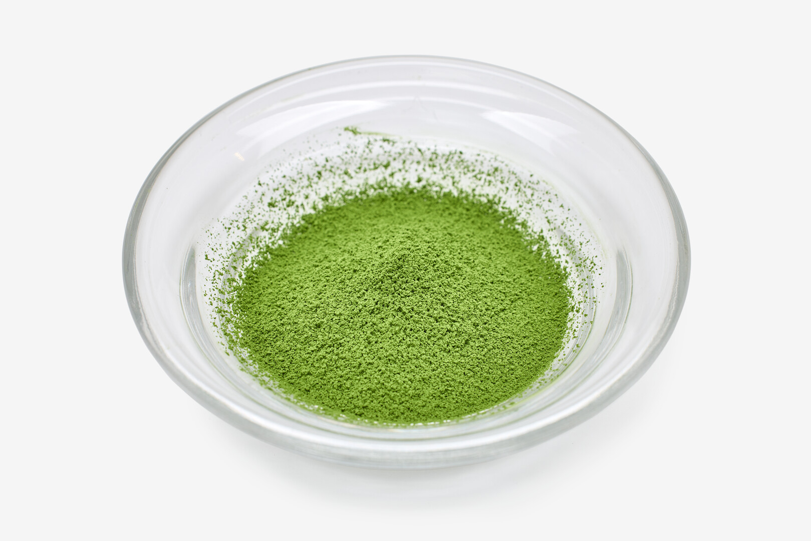 A glass plate with Sayaka no Mukashi matcha by Ippodo from Japan House London.