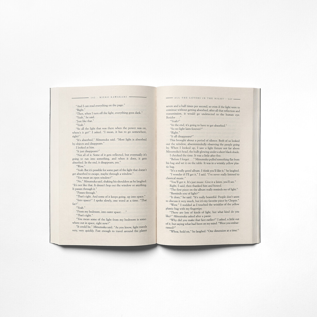 A spread from the book All the Lovers in the Night by Mieko Kawakami from Japan House London.