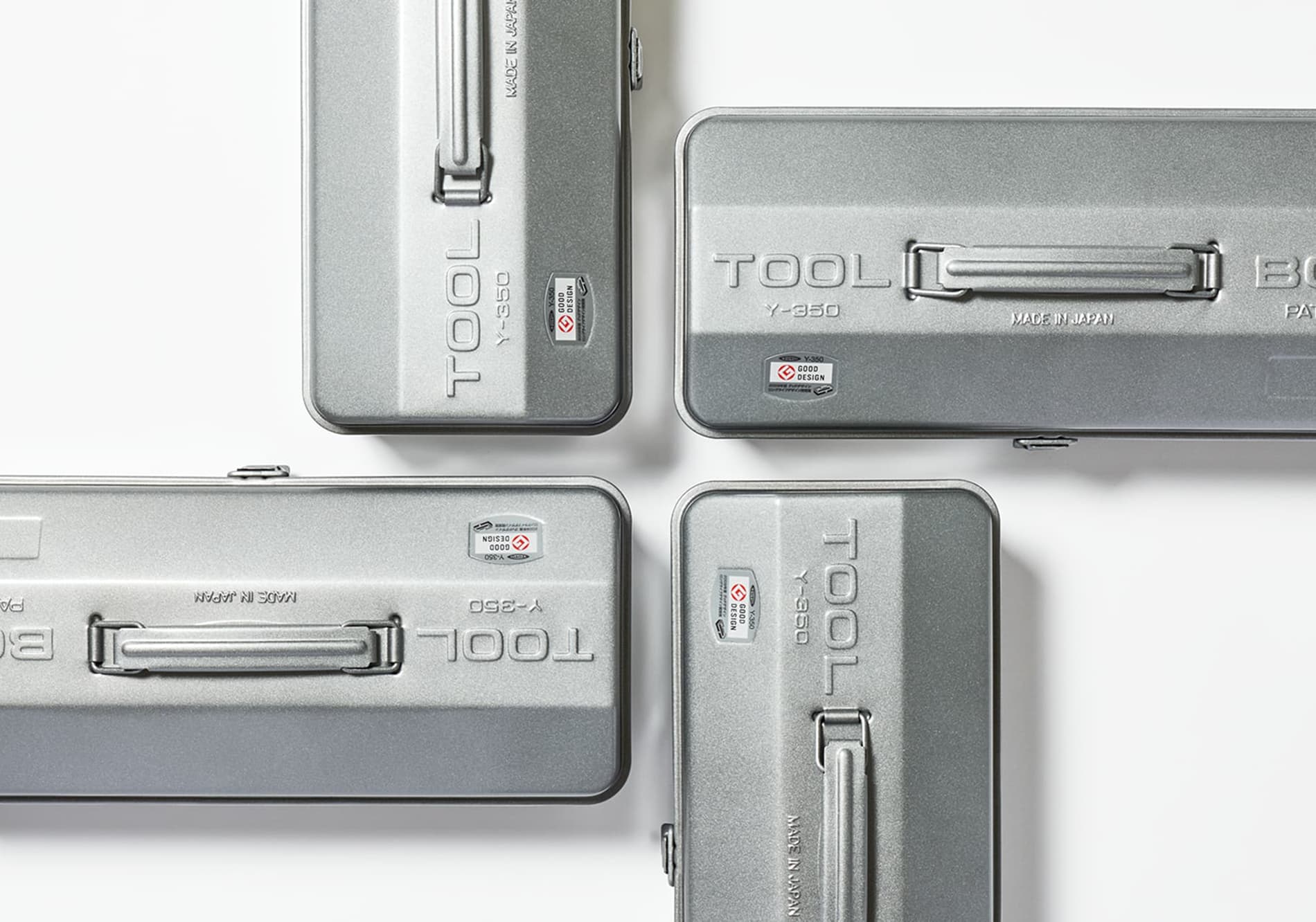 Four silver toolbox in a interlocking formation from Japan House London.