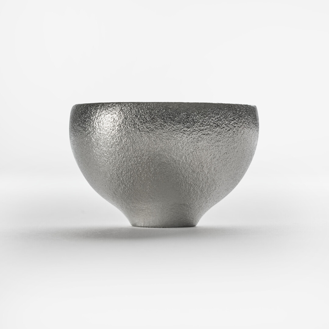 Rounded tin sake cup by Nousaku from Japan House London.