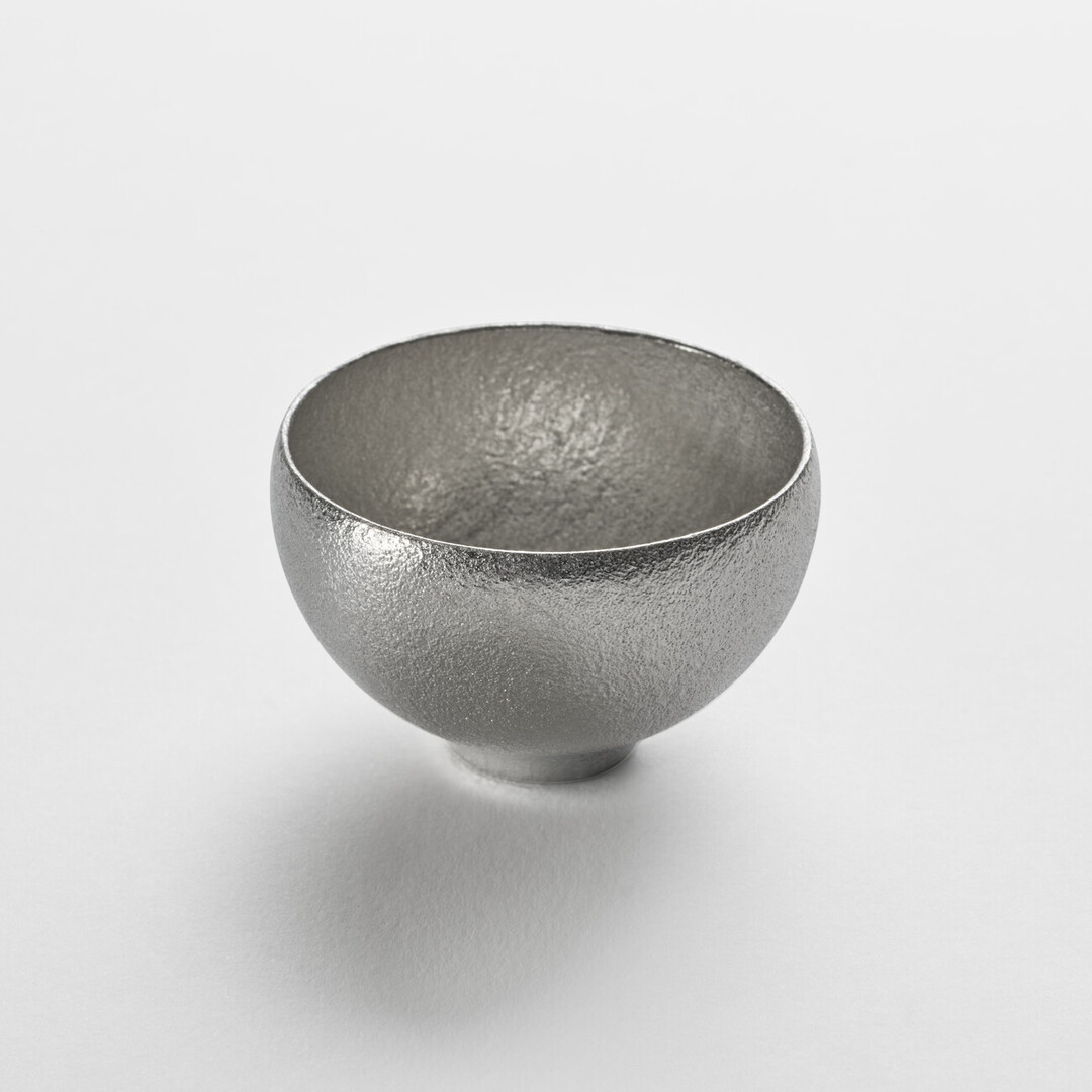 Rounded tin sake cup by Nousaku from Japan House London.