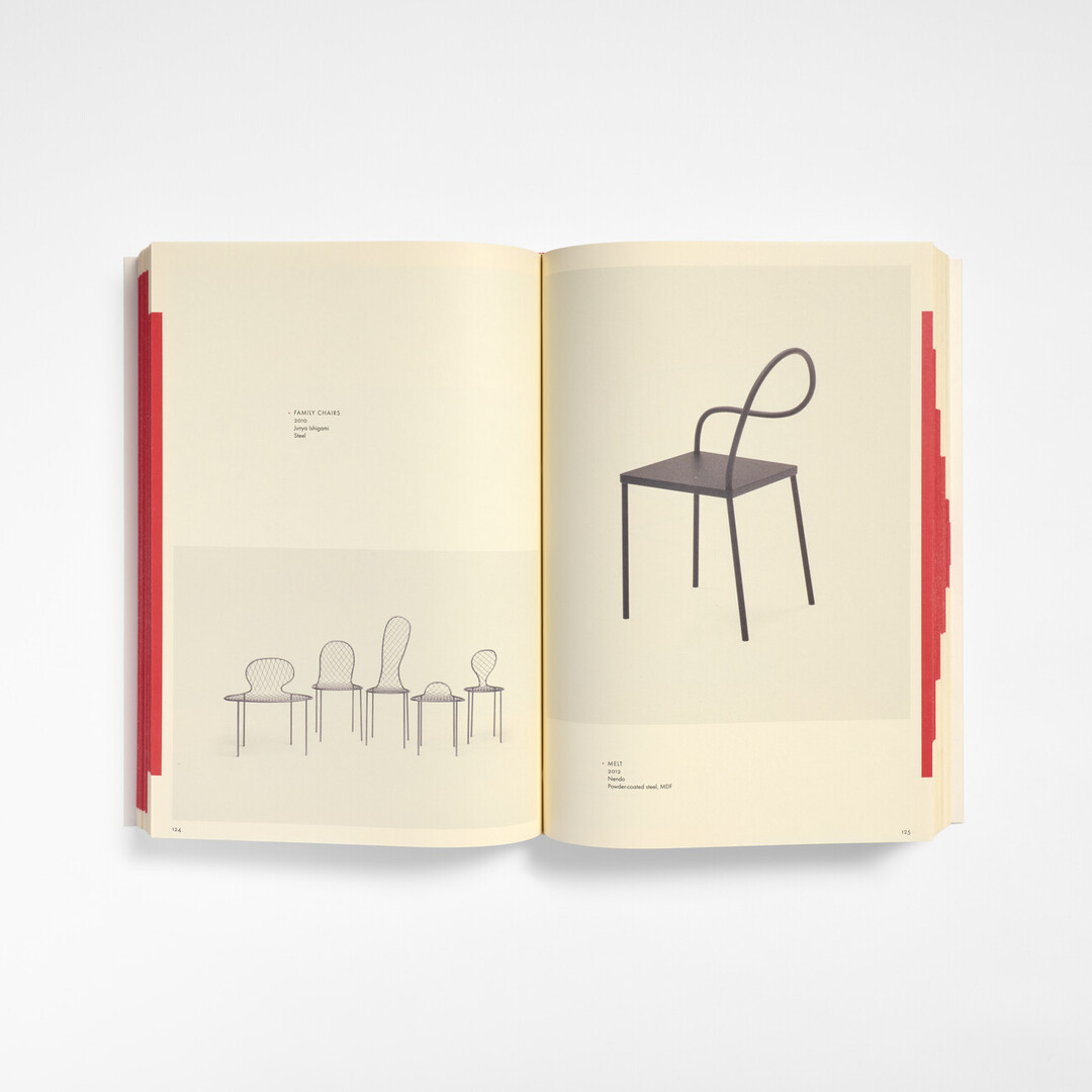 A spread from WA: The Essence of Japanese Design with a photograph of a black designed chair from Japan House London.