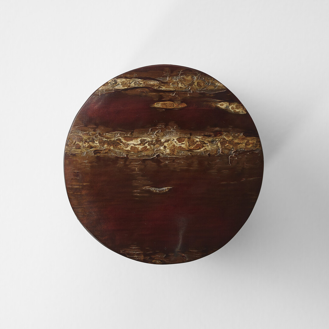 A deep red brown polished cherry bark tea caddy by Tomioka Shoten from Japan House London.