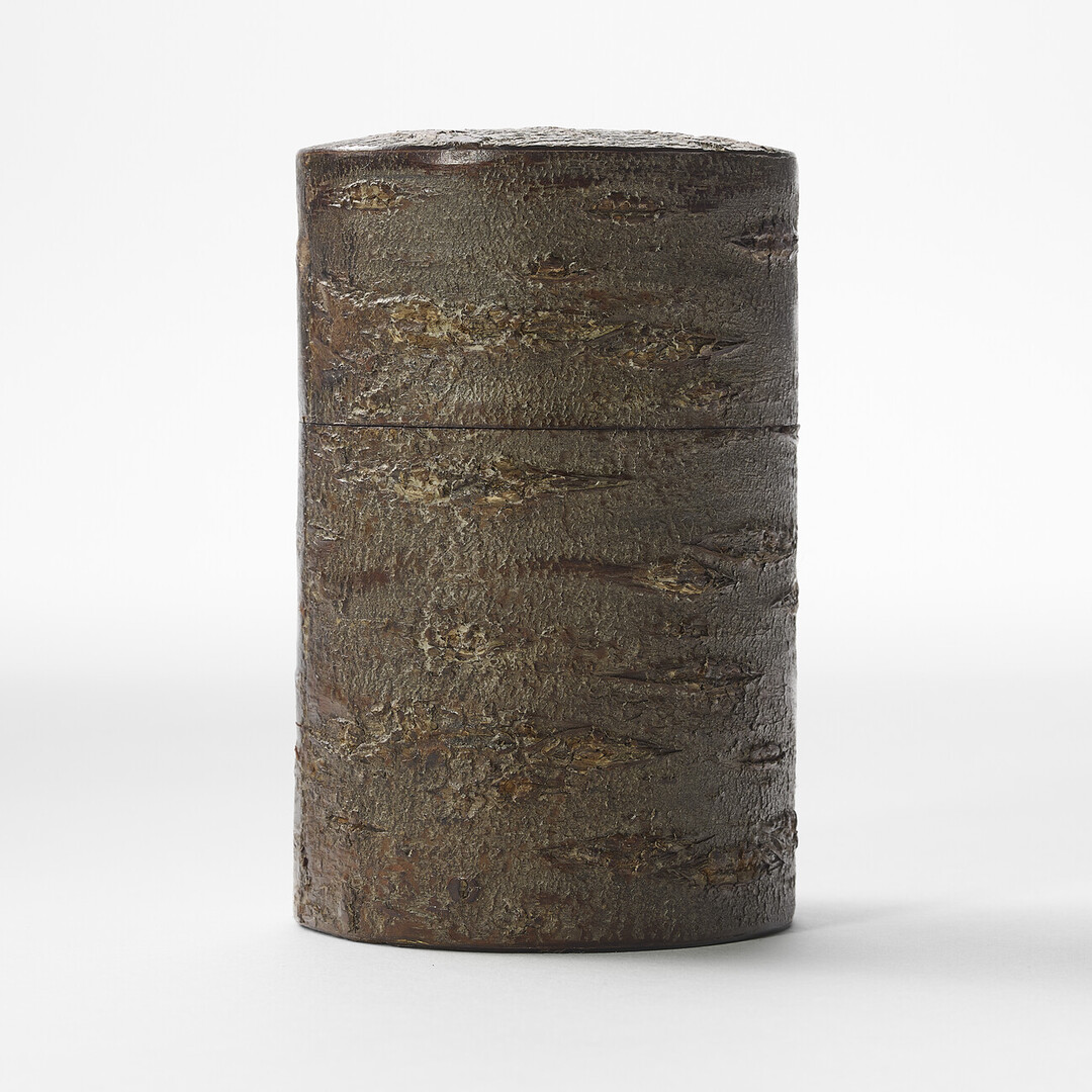 A tea caddy made from cherry bark by Tomioka Shoten from Japan House London.