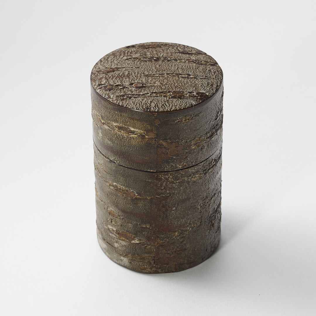 A tea caddy made from cherry bark by Tomioka Shoten from Japan House London.