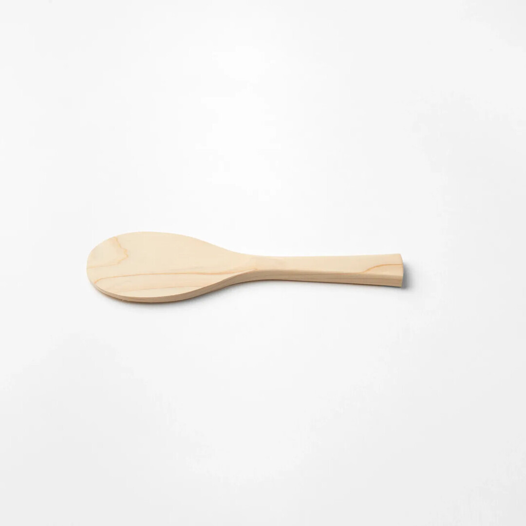 Wooden rice scoop by Umezawa Mokuzai Kōgeisha from Japan House London.