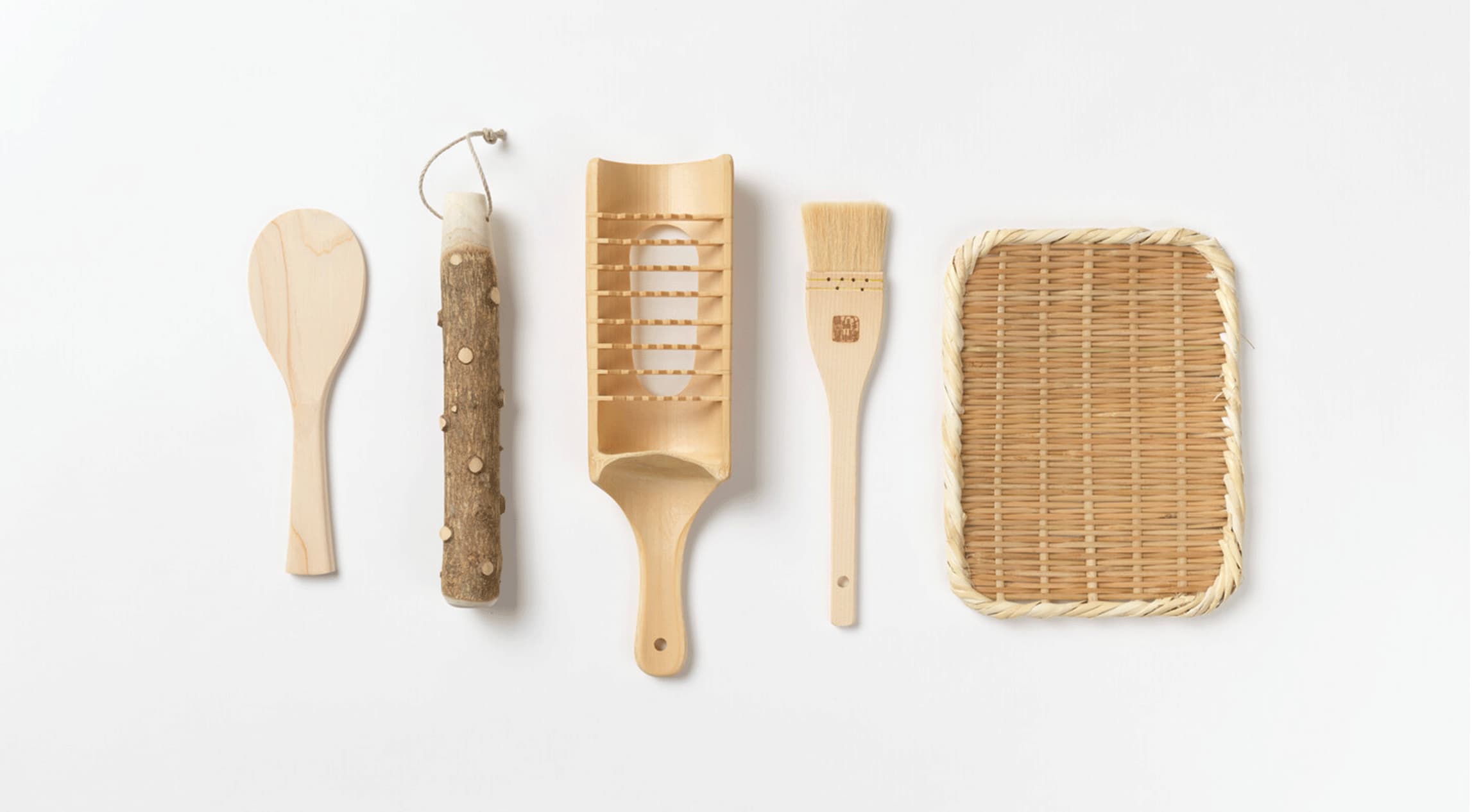 Five Japanese kitchen tools in a row from Japan House London.
