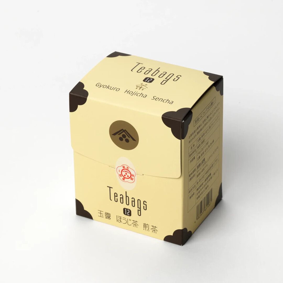 A yellow box of 12 teabags of three types of green tea by Ippodo from Japan House London.