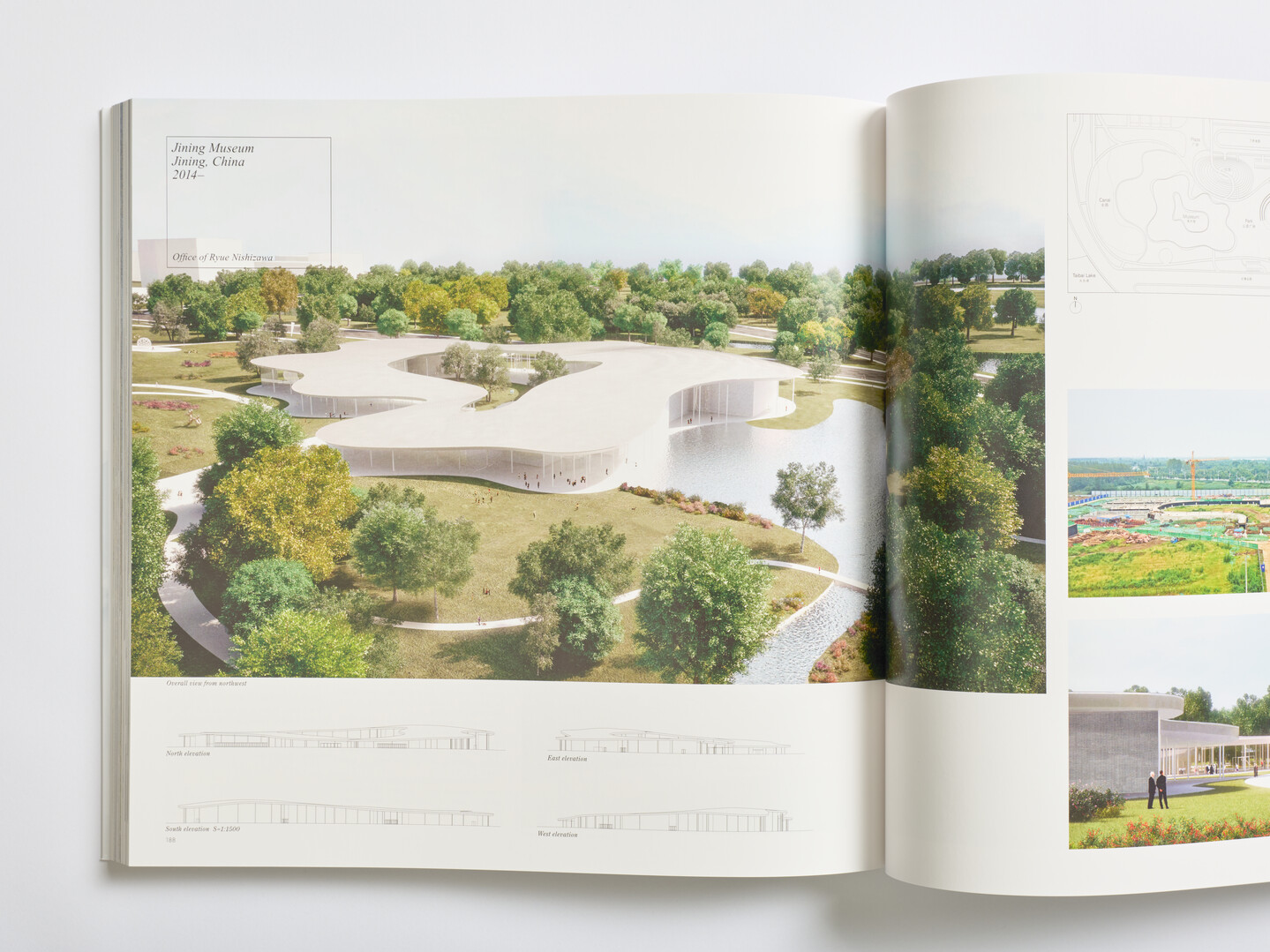 A square book of the works of SANAA Kazuyo Sejima, Ryue Nishizawa 2011-2018 - GA Architect with a spread of picture of a building.
