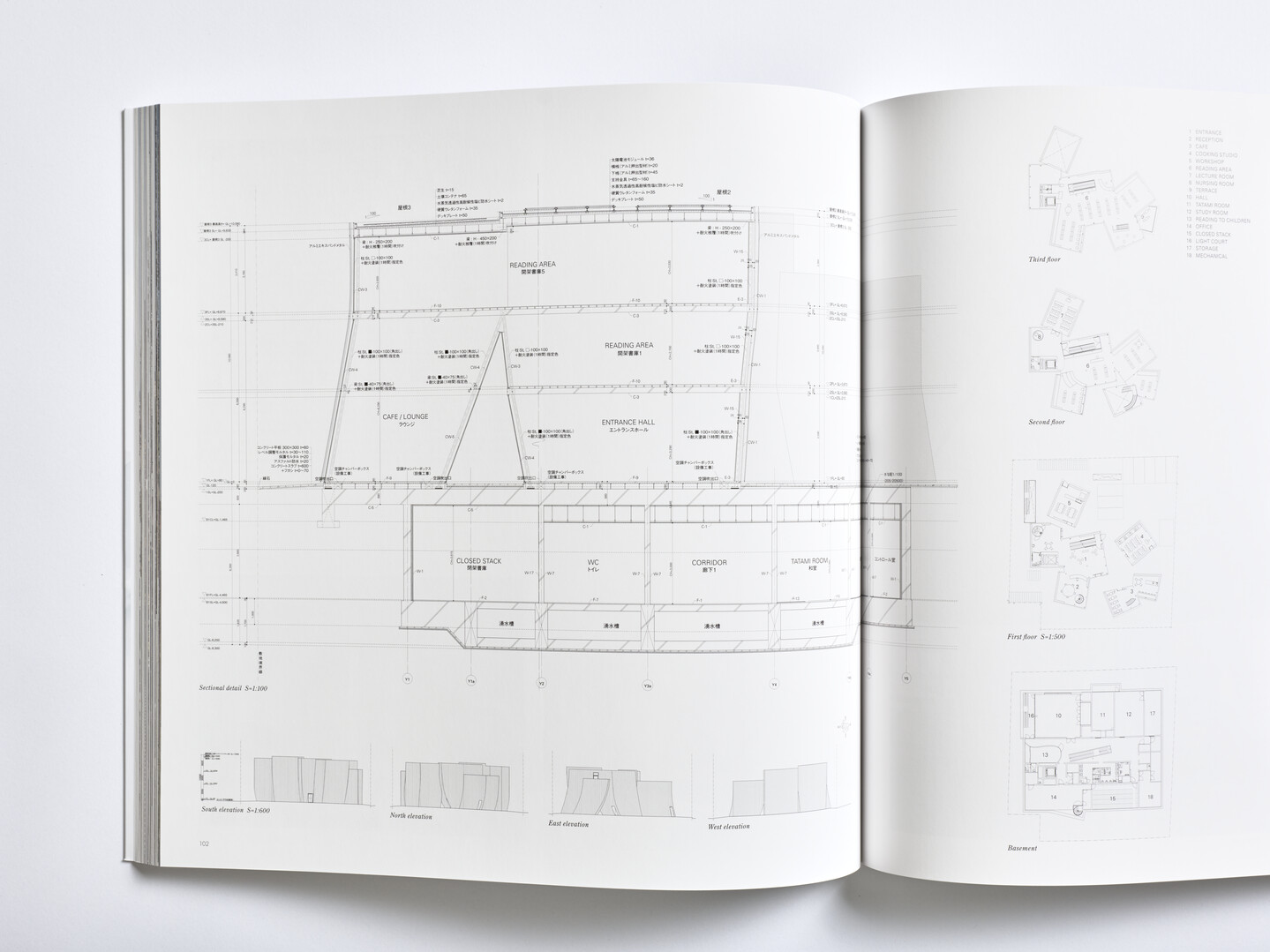 A square book of the works of SANAA Kazuyo Sejima, Ryue Nishizawa 2011-2018 - GA Architect with a spread of picture of a building plans.