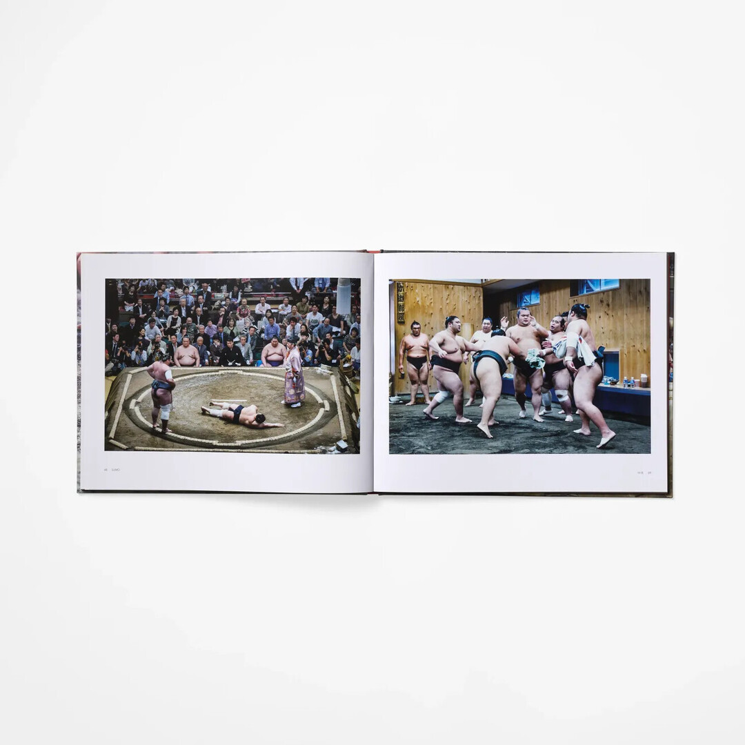 A spread from Sumo with pictures of sumo matches from Japan House London.