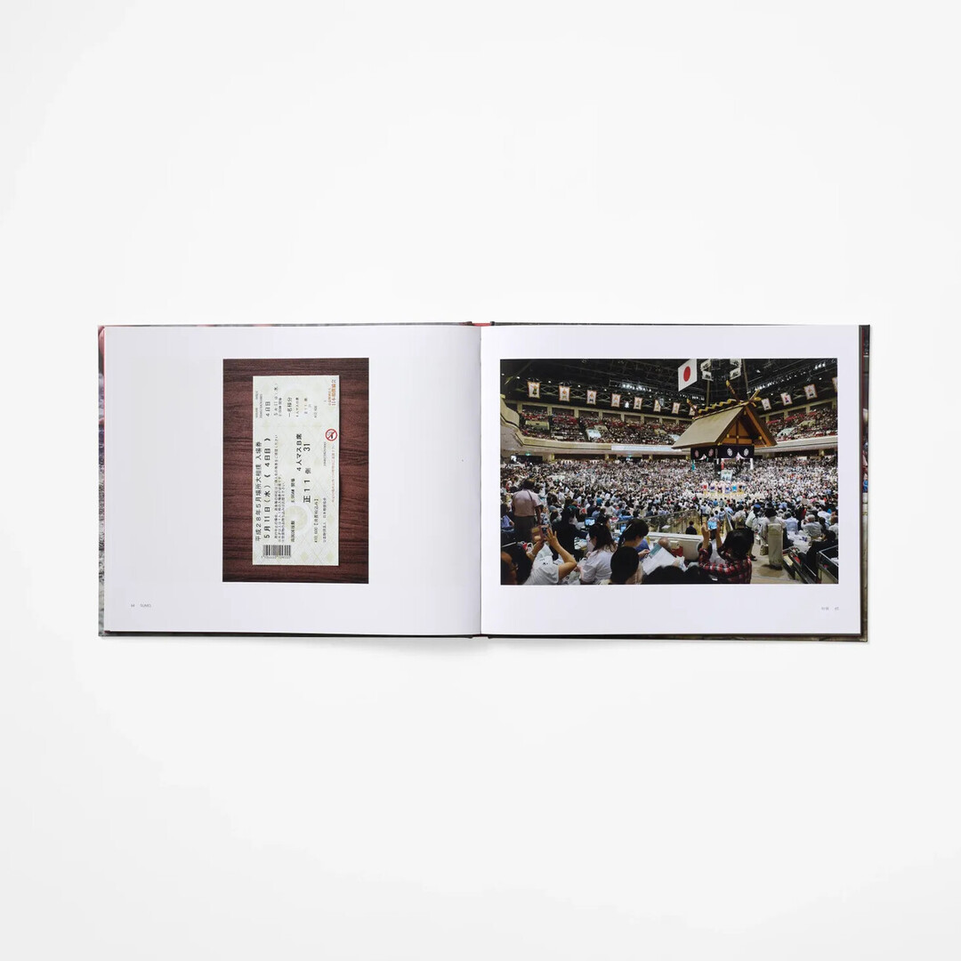 A spread from Sumo with pictures of sumo matches from Japan House London.